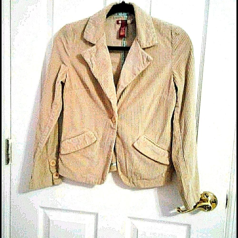 Split Retro 90s Beige Corduroy Fitted Buttoned Casual Jacket Blazer XS